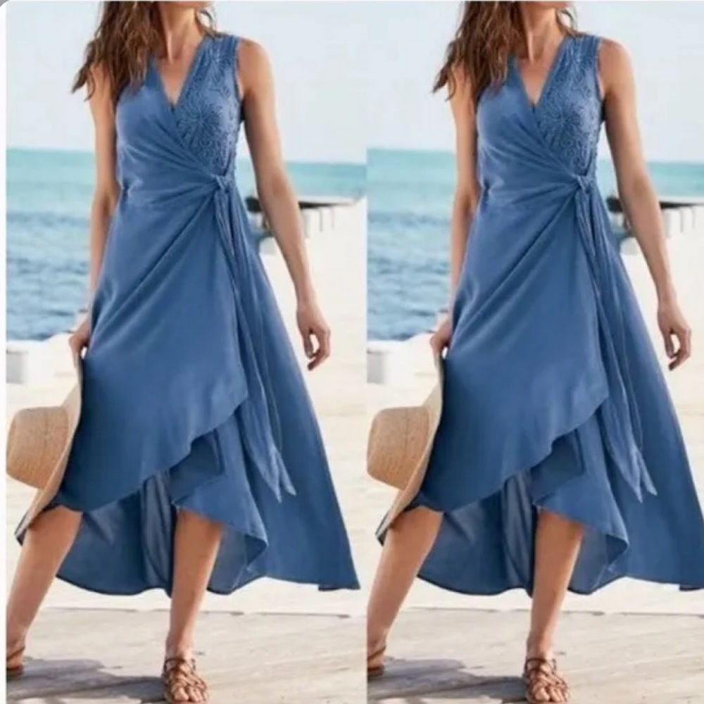 NWT. Midi embroidered wrap dress!